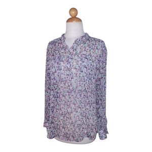 Liz Claiborne Long Sleeve Floral Blouse Sheer Petite Medium